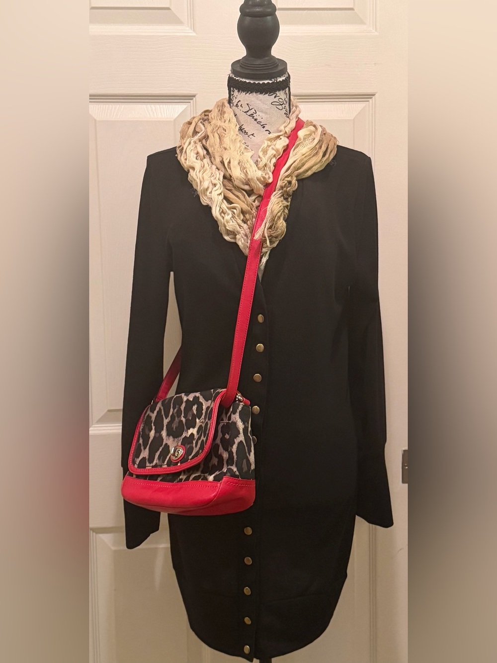 Black Women’s Long Cardigan with Gold Buttons Small